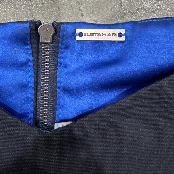 Navy Elie Tahari Navy Blue Sheath Lined Dress Fitted Zip Back Size 2 - Picture 4 of 6